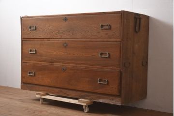 アンティーク家具　和製アンティーク　昭和初期　前面ケヤキ材　大正ロマン薫る重ね箪笥(和箪笥、収納棚、引き出し、チェスト)(R-043759)