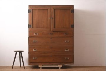 アンティーク家具　和製アンティーク　昭和初期　前面ケヤキ材　大正ロマン薫る重ね箪笥(和箪笥、収納棚、引き出し、チェスト)(R-043759)