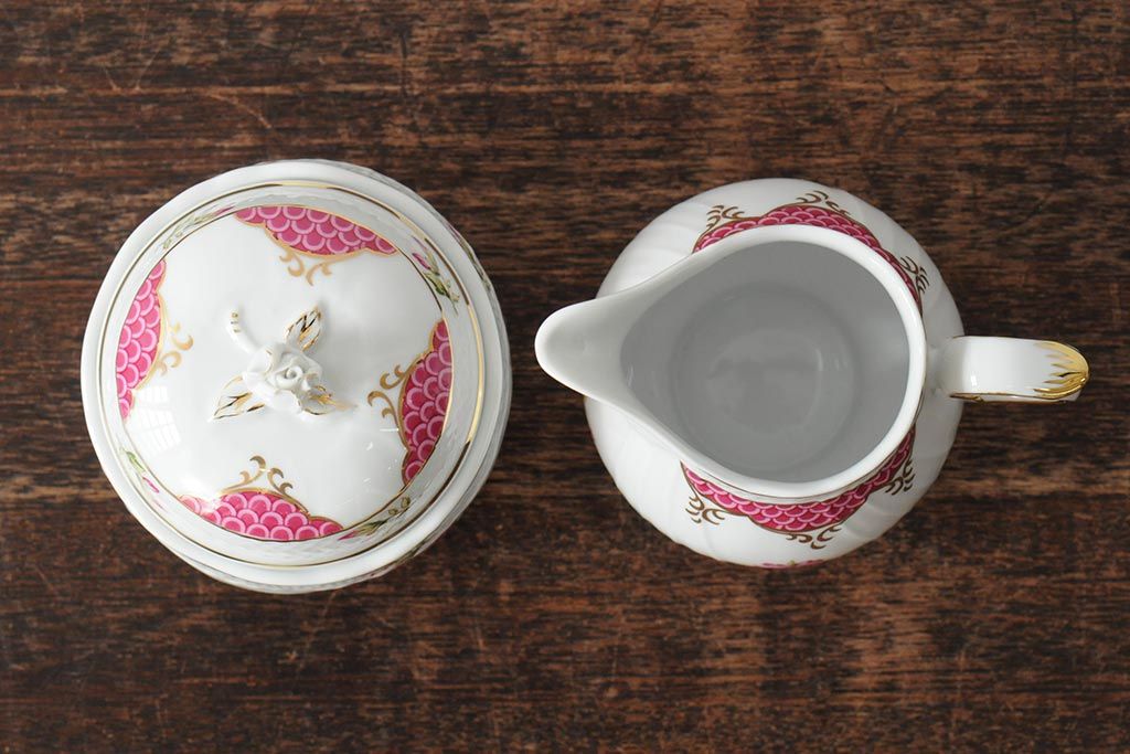 中古　ハンガリー　HOLLOHAZA(ホロハーザ)　Henriette(ヘンリエッタ)　ティーセット(ポット、カップ&ソーサー、プレート、シュガーポット、ミルクジャグ)(R-043764)