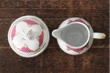 中古　ハンガリー　HOLLOHAZA(ホロハーザ)　Henriette(ヘンリエッタ)　ティーセット(ポット、カップ&ソーサー、プレート、シュガーポット、ミルクジャグ)(R-043764)