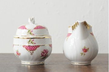 中古　ハンガリー　HOLLOHAZA(ホロハーザ)　Henriette(ヘンリエッタ)　ティーセット(ポット、カップ&ソーサー、プレート、シュガーポット、ミルクジャグ)(R-043764)