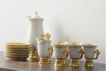 中古　ハンガリー　HOLLOHAZA(ホロハーザ)　Princess(プリンセス)　コーヒーセット(ポット、カップ&ソーサー、シュガーポット、ミルクジャグ)(R-043765)