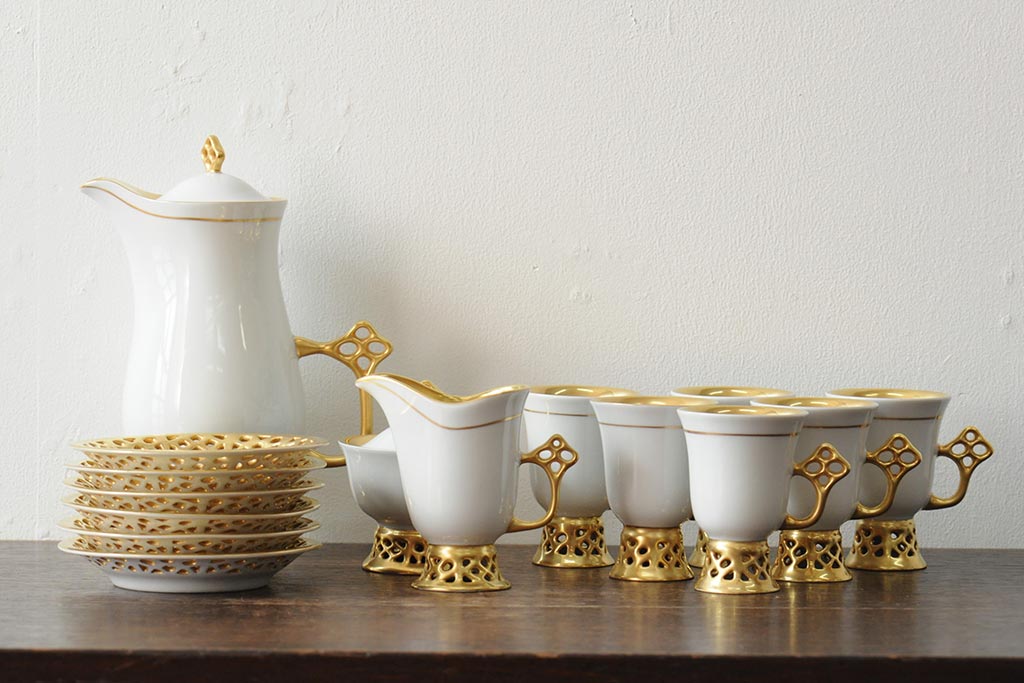 中古　ハンガリー　HOLLOHAZA(ホロハーザ)　Princess(プリンセス)　コーヒーセット(ポット、カップ&ソーサー、シュガーポット、ミルクジャグ)(R-043766)