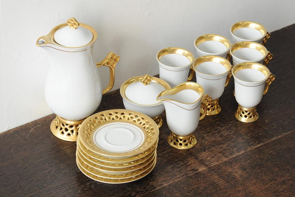 中古　ハンガリー　HOLLOHAZA(ホロハーザ)　Princess(プリンセス)　コーヒーセット(ポット、カップ&ソーサー、シュガーポット、ミルクジャグ)(R-043766)