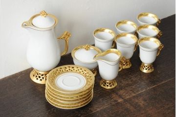 中古　ハンガリー　HOLLOHAZA(ホロハーザ)　Princess(プリンセス)　コーヒーセット(ポット、カップ&ソーサー、シュガーポット、ミルクジャグ)(R-043766)