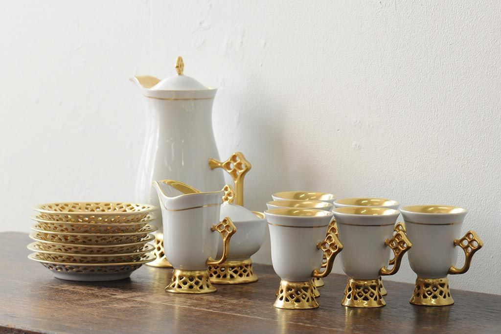 中古　ハンガリー　HOLLOHAZA(ホロハーザ)　Princess(プリンセス)　コーヒーセット(ポット、カップ&ソーサー、シュガーポット、ミルクジャグ)(R-043766)