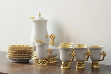 中古　ハンガリー　HOLLOHAZA(ホロハーザ)　Princess(プリンセス)　コーヒーセット(ポット、カップ&ソーサー、シュガーポット、ミルクジャグ)(R-043766)