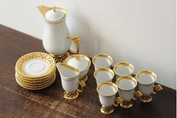 中古　ハンガリー　HOLLOHAZA(ホロハーザ)　Princess(プリンセス)　コーヒーセット(ポット、カップ&ソーサー、シュガーポット、ミルクジャグ)(R-043766)