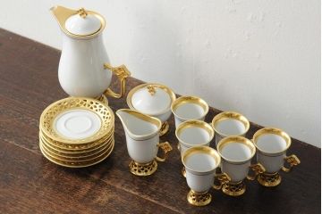 中古　ハンガリー　HOLLOHAZA(ホロハーザ)　Princess(プリンセス)　コーヒーセット(ポット、カップ&ソーサー、シュガーポット、ミルクジャグ)(R-043767)