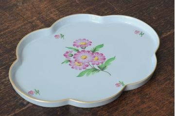 中古　ヘレンド　ハンガリー　HEREND HVNGARY　プレート　フラワーモチーフのトレイ(HUNGARY、変形皿)(R-043769)
