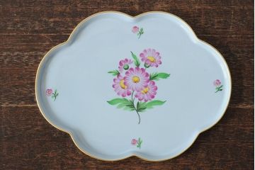 中古　ヘレンド　ハンガリー　HEREND HVNGARY　プレート　フラワーモチーフのトレイ(HUNGARY、変形皿)(R-043769)