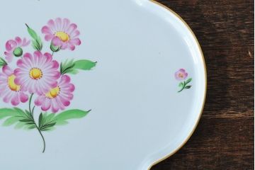 中古　ヘレンド　ハンガリー　HEREND HVNGARY　プレート　フラワーモチーフのトレイ(HUNGARY、変形皿)(R-043769)