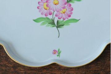 中古　ヘレンド　ハンガリー　HEREND HVNGARY　プレート　フラワーモチーフのトレイ(HUNGARY、変形皿)(R-043769)