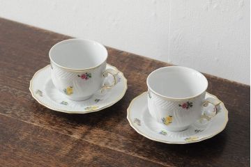 中古　ハンガリー　HOLLOHAZA(ホロハーザ)　Pannonia(パノニア)　カップ&ソーサー2客セット(洋食器)(R-043771)