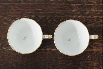 中古　ハンガリー　HEREND(ヘレンド)　アポニーグリーン　カップ&ソーサー2客セット(洋食器)(R-043773)