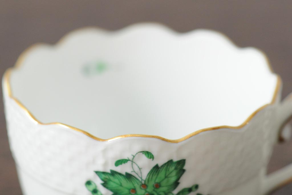 中古　ハンガリー　HEREND(ヘレンド)　アポニーグリーン　カップ&ソーサー2客セット(洋食器)(R-043773)