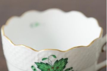 中古　ハンガリー　HEREND(ヘレンド)　アポニーグリーン　カップ&ソーサー2客セット(洋食器)(R-043773)