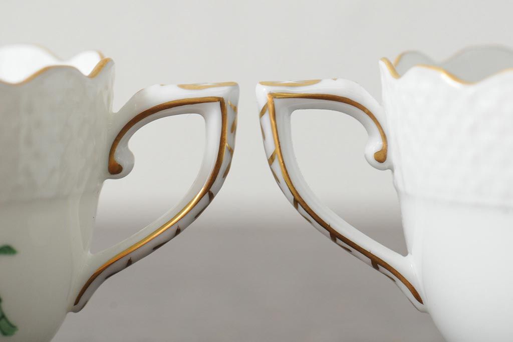 中古　ハンガリー　HEREND(ヘレンド)　アポニーグリーン　カップ&ソーサー2客セット(洋食器)(R-043773)