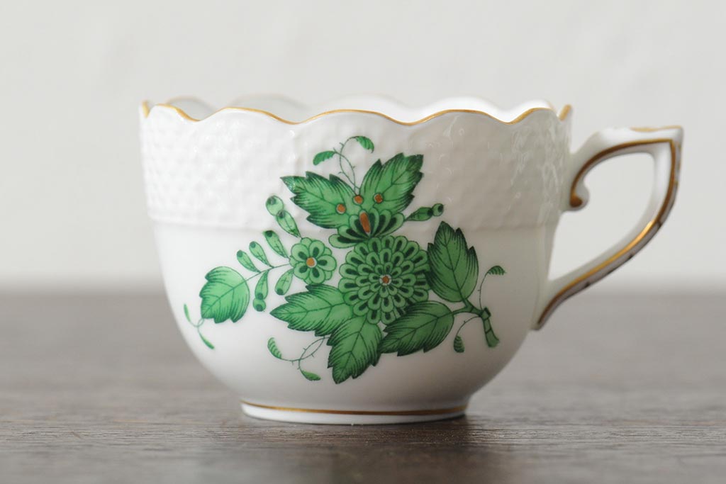 中古　ハンガリー　HEREND(ヘレンド)　アポニーグリーン　カップ&ソーサー2客セット(洋食器)(R-043773)