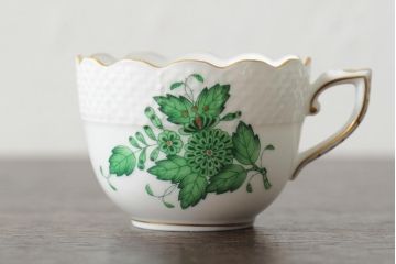 中古　ハンガリー　HEREND(ヘレンド)　アポニーグリーン　カップ&ソーサー2客セット(洋食器)(R-043773)