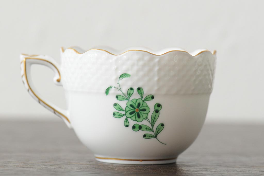 中古　ハンガリー　HEREND(ヘレンド)　アポニーグリーン　カップ&ソーサー2客セット(洋食器)(R-043773)