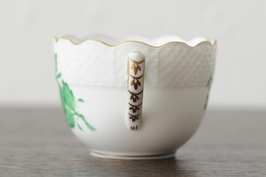 中古　ハンガリー　HEREND(ヘレンド)　アポニーグリーン　カップ&ソーサー2客セット(洋食器)(R-043773)