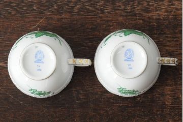 中古　ハンガリー　HEREND(ヘレンド)　アポニーグリーン　カップ&ソーサー2客セット(洋食器)(R-043773)
