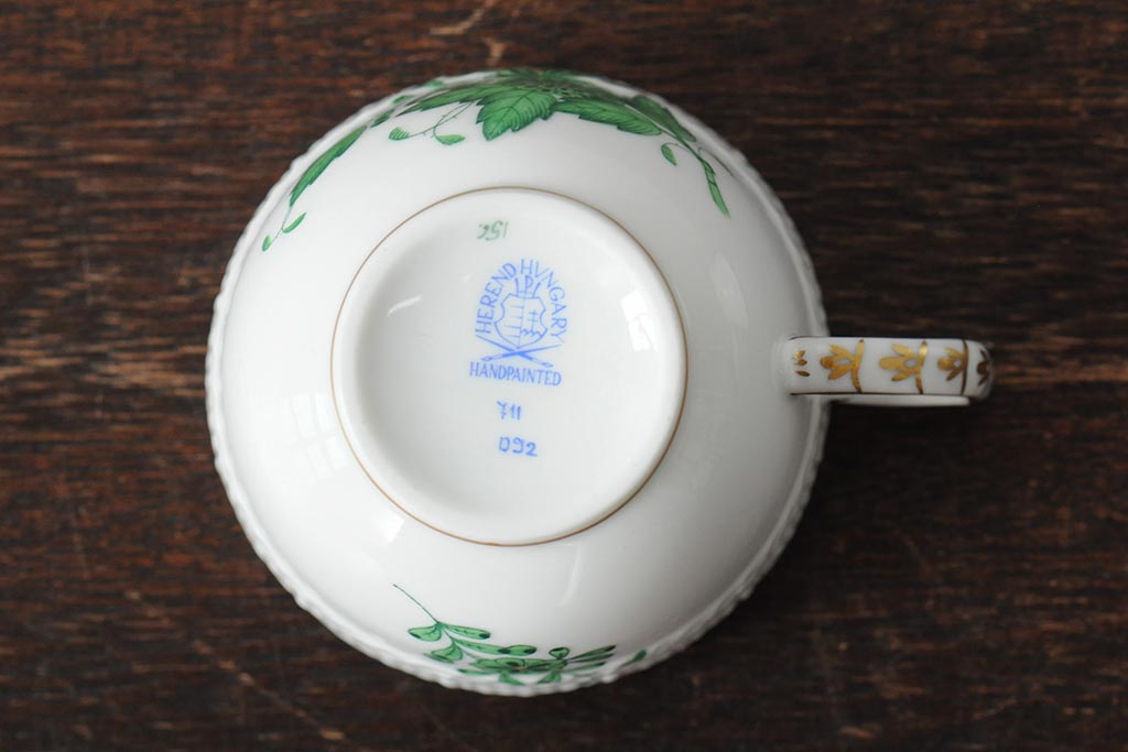 中古　ハンガリー　HEREND(ヘレンド)　アポニーグリーン　カップ&ソーサー2客セット(洋食器)(R-043773)