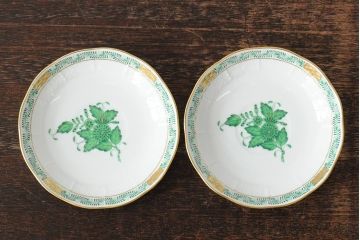 中古　ハンガリー　HEREND(ヘレンド)　アポニーグリーン　カップ&ソーサー2客セット(洋食器)(R-043773)