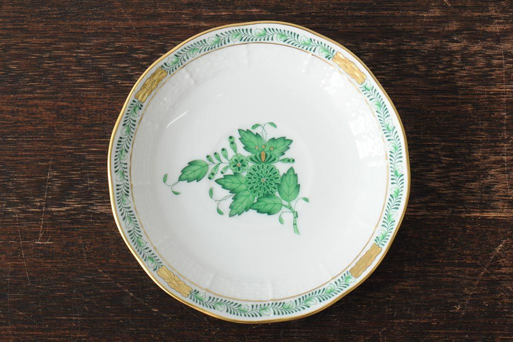 中古　ハンガリー　HEREND(ヘレンド)　アポニーグリーン　カップ&ソーサー2客セット(洋食器)(R-043773)
