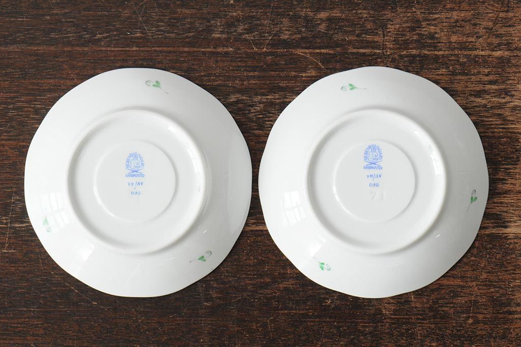 中古　ハンガリー　HEREND(ヘレンド)　アポニーグリーン　カップ&ソーサー2客セット(洋食器)(R-043773)