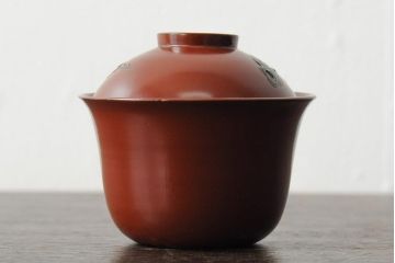 大正昭和初期　松ぼっくり松葉蒔絵　木製お椀6客(時代物漆器)(R-043776)