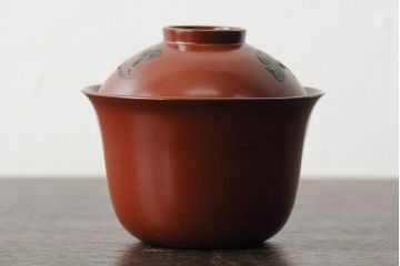 大正昭和初期　松ぼっくり松葉蒔絵　木製お椀6客(時代物漆器)(R-043776)
