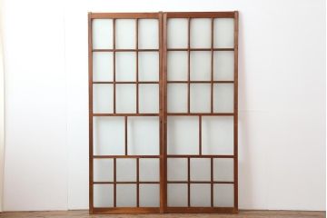 アンティーク建具　和レトロ　味わいとシンプルさが魅力のガラス戸2枚セット(引き戸、建具)(R-043779)