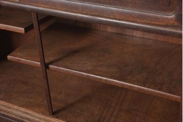 【簡易リペア限定品】アンティーク建具　上手物!　総欅(ケヤキ)材・玉杢　中桐材　凝った造りの茶箪笥(茶棚、戸棚、飾り棚)(R-043783)