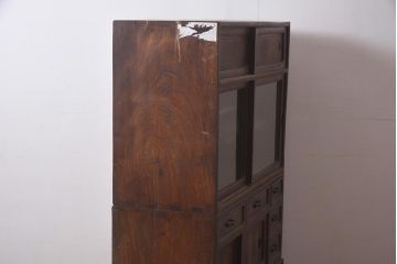 【簡易リペア限定品】アンティーク建具　上手物!　総欅(ケヤキ)材・玉杢　中桐材　凝った造りの茶箪笥(茶棚、戸棚、飾り棚)(R-043783)