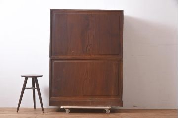 【簡易リペア限定品】アンティーク建具　上手物!　総欅(ケヤキ)材・玉杢　中桐材　凝った造りの茶箪笥(茶棚、戸棚、飾り棚)(R-043783)