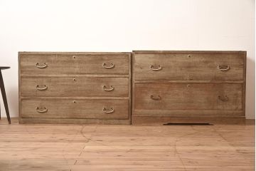 アンティーク家具　昭和中期　前面桐材　すっきりとした佇まいのシンプルな重ねタンス(衣装箪笥、和箪笥、引き出し、チェスト、桐箪笥、桐たんす)(R-043787)