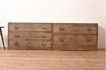 アンティーク家具　昭和中期　前面桐材　すっきりとした佇まいのシンプルな重ねタンス(衣装箪笥、和箪笥、引き出し、チェスト、桐箪笥、桐たんす)(R-043788)