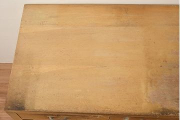 レトロ家具　昭和中期　ナラ材　栓材　明るい木色があたたかみを感じる平机(デスク、ワークデスク、在宅ワーク、在宅用)(R-043789)