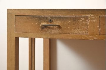 レトロ家具　昭和中期　ナラ材　栓材　明るい木色があたたかみを感じる平机(デスク、ワークデスク、在宅ワーク、在宅用)(R-043789)