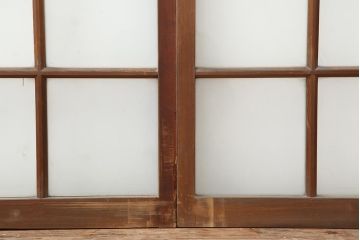 アンティーク建具　和レトロ　味わいとシンプルさが魅力のガラス戸2枚セット(引き戸、建具)(R-043790)