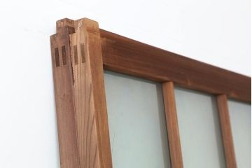 アンティーク建具　和レトロ　味わいとシンプルさが魅力のガラス戸2枚セット(引き戸、建具)(R-043790)