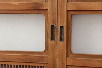 アンティーク建具　腰板ケヤキ材　裏障子付き　格子戸4枚セット(引き戸、建具)(R-043803)