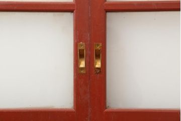 ビンテージ建具　温もりあふれる空間づくりにおすすめな暖色のガラス戸4枚セット(引き戸、建具)(R-043804)