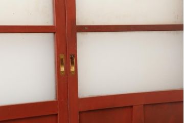 ビンテージ建具　温もりあふれる空間づくりにおすすめな暖色のガラス戸4枚セット(引き戸、建具)(R-043804)