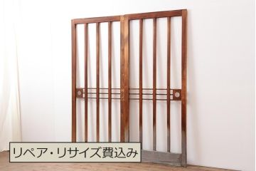 アンティーク建具　昭和レトロ　ヒノキ材　和モダンスタイルにもおすすめな引き戸2枚セット(建具)(R-043809)