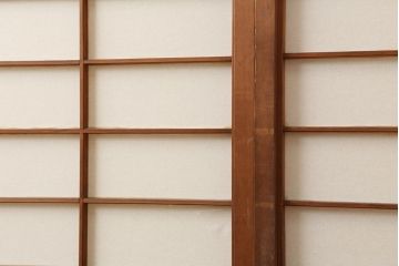 ビンテージ建具　杉材　和レトロな空間づくりにおすすめな障子戸2枚セット(引き戸、建具)(R-043813)