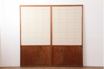 ビンテージ建具　杉材　和レトロな空間づくりにおすすめな障子戸2枚セット(引き戸、建具)(R-043813)