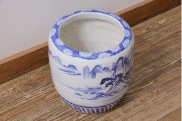 アンティーク雑貨　昭和初期　山水図　風情溢れる瀬戸火鉢(鉢カバー)(R-043816)
